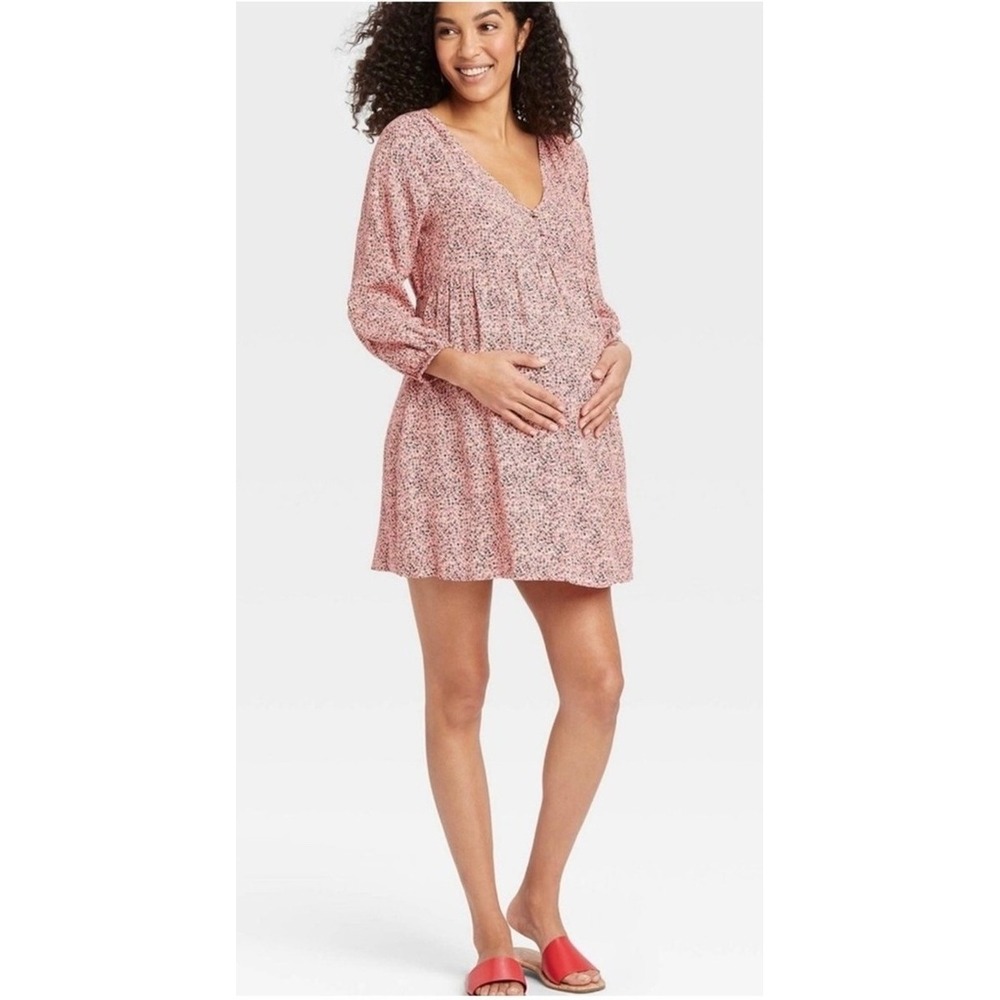 The Nines by Hatch Maternity Floral Mini Dress Medium Pink Lightweight Cottage